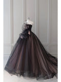 Pretty Ball Gown Strapless Black Tulle Long Prom Dresses Party Gown Evening Dress HZ1024