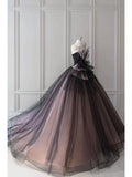 Pretty Ball Gown Strapless Black Tulle Long Prom Dresses Party Gown Evening Dress HZ1024