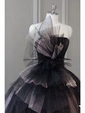 Pretty Ball Gown Strapless Black Tulle Long Prom Dresses Party Gown Evening Dress HZ1024