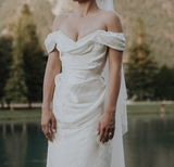 Pretty Sheath Off The Shoulder White Satin Long Prom Dresses Party Evening Dress HZ1024
