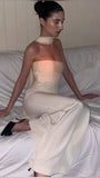 Pretty Sheath Strapless White Satin Long Prom Dresses Party Evening Dress HZ1024