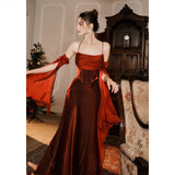 Pretty Mermaid Spaghetti Straps Burgundy Long Prom Dresses Party Evening Dress HZ1024