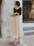 Pretty A line Square Neckline Long Sleeves Black Prom Dresses Party Evening Dress HZ1024