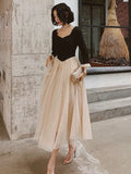 Pretty A line Square Neckline Long Sleeves Black Prom Dresses Party Evening Dress HZ1024