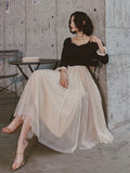 Pretty A line Square Neckline Long Sleeves Black Prom Dresses Party Evening Dress HZ1024