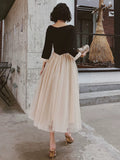 Pretty A line Square Neckline Long Sleeves Black Prom Dresses Party Evening Dress HZ1024