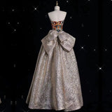 Pretty Ball Gown Strapless Long Shiny Satin Prom Dresses Party Evening Dress HZ1024