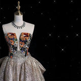 Pretty Ball Gown Strapless Long Shiny Satin Prom Dresses Party Evening Dress HZ1024