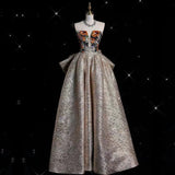 Pretty Ball Gown Strapless Long Shiny Satin Prom Dresses Party Evening Dress HZ1024