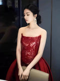 Sexy Mermaid Red Sleeveless Long Sequin Slit Prom Dress Evening Dresses HZ1024