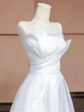 Chic A Line Strapless White Long Wedding Dresses With Ruffles HZ1024