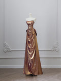 Pretty A line Strapless Sequin Long Prom Dresses Party Evening Dress With Bow HZ1024