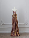 Pretty A line Strapless Sequin Long Prom Dresses Party Evening Dress With Bow HZ1024