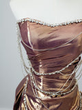 Pretty A line Strapless Sequin Long Prom Dresses Party Evening Dress With Bow HZ1024