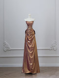 Pretty A line Strapless Sequin Long Prom Dresses Party Evening Dress With Bow HZ1024