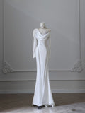 Vintage Mermaid High Neckline White Satin Sequin Appliques Wedding Dresses HZ1024