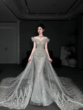 Timeless Mermaid Off The Shoulder White Tulle Sequin Long Wedding Dresses HZ1024
