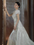 Timeless Mermaid Off The Shoulder White Tulle Sequin Long Wedding Dresses HZ1024