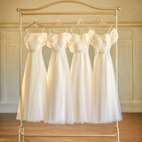 Light Champagne A Line Tulle Long Bridesmaid Dress HZ1024