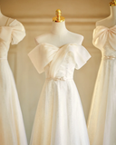 Light Champagne A Line Tulle Long Bridesmaid Dress HZ1024