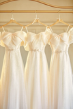 Light Champagne A Line Tulle Long Bridesmaid Dress HZ1024
