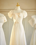 Light Champagne A Line Tulle Long Bridesmaid Dress HZ1024