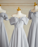 Classy A Line Silver Gray Satin Long Bridesmaid Dress HZ1024
