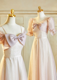 Max And Match A Line Satin Tulle Long Bridesmaid Dress HZ1024