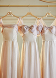 Max And Match A Line Satin Tulle Long Bridesmaid Dress HZ1024