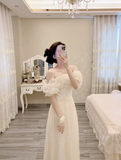 Elegant A Line Off The Shoulder Ivory Chiffon Long Bridesmaid Dress HZ1024