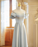 Max And Match A Line Gray Satin Long Bridesmaid Dress HZ1024