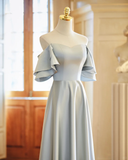 Max And Match A Line Gray Satin Long Bridesmaid Dress HZ1024