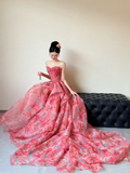 Summer Unique A Line Strapless Chiffon Long Prom Dresses HZ1024
