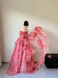 Summer Unique A Line Strapless Chiffon Long Prom Dresses HZ1024