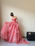 Summer Unique A Line Strapless Chiffon Long Prom Dresses HZ1024