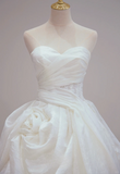 Dreamy A Line Strapless White Satin Pleated Long Wedding Dresses HZ1024