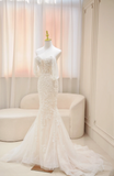 Timeless Mermaid Strapless Tulle Applique Long Sleeves Long Wedding Dresses HZ1024