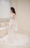Timeless Mermaid Strapless Tulle Applique Long Sleeves Long Wedding Dresses HZ1024