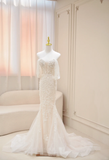 Timeless Mermaid Strapless Tulle Applique Long Sleeves Long Wedding Dresses HZ1024