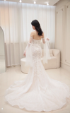 Timeless Mermaid Strapless Tulle Applique Long Sleeves Long Wedding Dresses HZ1024