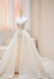 Vintage A Line Strapless Satin Applique Long Wedding Dresses HZ1024