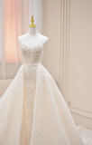 Vintage A Line Strapless Satin Applique Long Wedding Dresses HZ1024