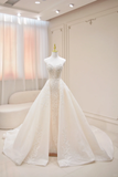 Vintage A Line Strapless Satin Applique Long Wedding Dresses HZ1024