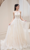 Princess A Line Halter Tulle Lace Long Wedding Dresses HZ1024