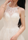 Princess A Line Halter Tulle Lace Long Wedding Dresses HZ1024