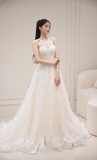 Princess A Line Halter Tulle Lace Long Wedding Dresses HZ1024