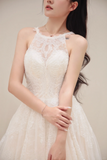 Princess A Line Halter Tulle Lace Long Wedding Dresses HZ1024