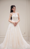 Princess A Line Halter Tulle Lace Long Wedding Dresses HZ1024