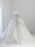 Timeless Ball Gown Off The Shoulder Satin Sequin Beaded Train Long Wedding Dresses HZ1024