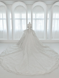 Timeless Ball Gown Off The Shoulder Satin Sequin Beaded Train Long Wedding Dresses HZ1024